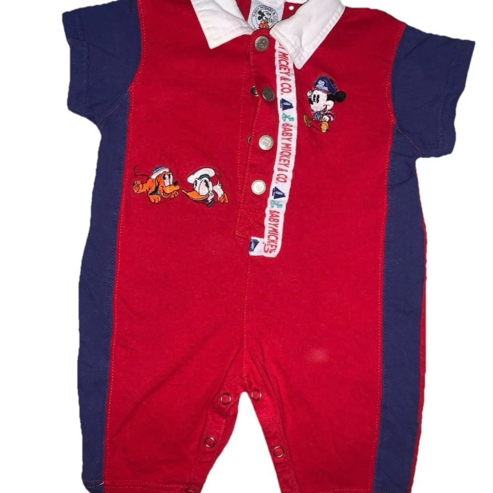 Baby Mickey Co VTG Romper Infant 3/M Pluto Button Snaps Shorty